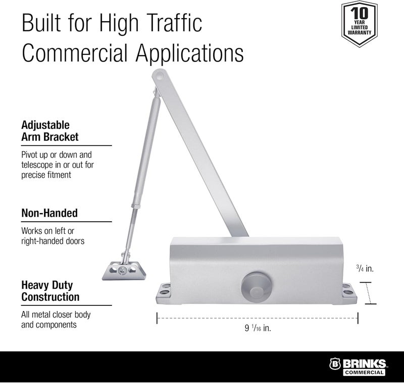 BRINKS Commercial Heavy Duty UL Listed Door Closer, Aluminum Finish - Commercial Door Hardware for Offices & Buildings - Image 3